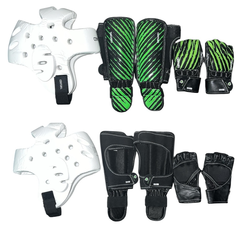 Youth Century Martial Arts Green and Black Sparring Protective Gear Set